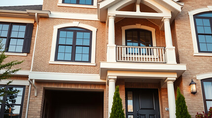 Fototapeta premium Luxury Brick House Exterior: Modern Home Design and Architecture