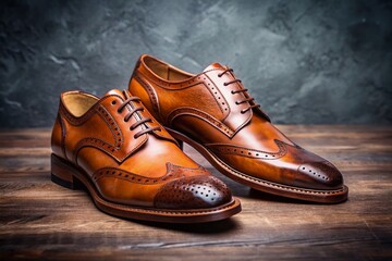 Elegant Brown Leather Brogue Shoes, Lace-Up Detail, Men's Formal Footwear
