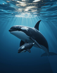 Obraz premium The Majestic Killer Whale: Power and Intelligence Beneath the Waves