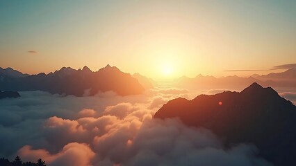 Obraz premium Sunrise Over a Sea of Clouds and Mountain Peaks