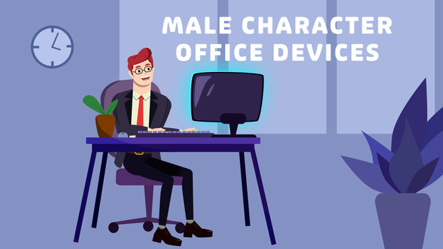 Male Character Office Devices