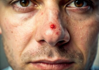 Obraz premium Panoramic Close-up of a Single Pimple on a Nose