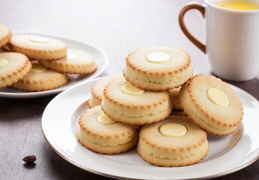 Butter biscuits. Sweet cookies on plate - Powered by Adobe
