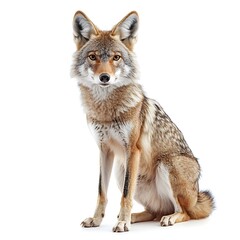 A Coyote Sitting on a White Background and Looking Directly at the Viewer