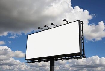 a blank empty billboard with a sky background and white clouds, mockup concept