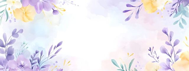 Watercolor frame with pastel colors, yellow and mint green, white background
