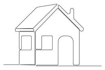 Continuous one line drawing House concept art illustration of white background

