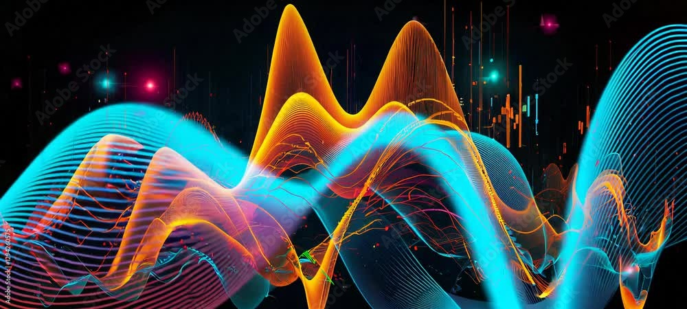 Poster dynamic abstract waves and vibrant light patterns in continuous motion