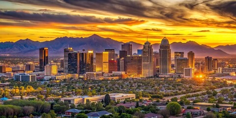 Obraz premium Panoramic Phoenix Arizona Skyline at Dusk: Black Gold Cityscape