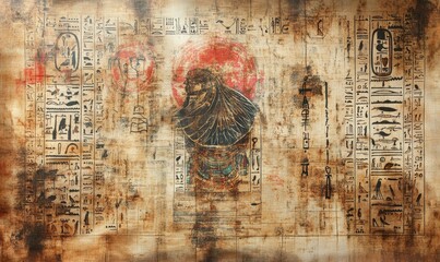 Obraz premium Ancient Egyptian artwork depicting a regal person and hieroglyphs.