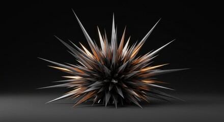 Fototapeta premium A futuristic 3D spiked sphere with metallic textures and glowing gold accents