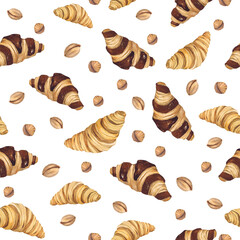 Watercolor illustration of of baking. Hand-drawn pattern from isolated clip art on a white background. Bright and appetizing pictures of realistic watercolor buns for menus, signs, packaging, textiles