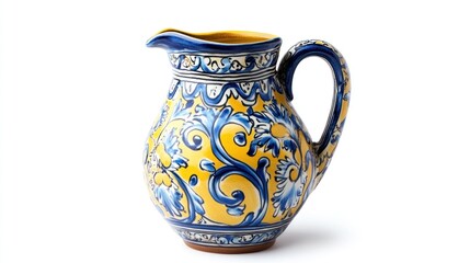 Ornate Yellow and Blue Ceramic Pitcher