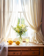 Sunlit Serenity with Lemons and Fresh Flowers