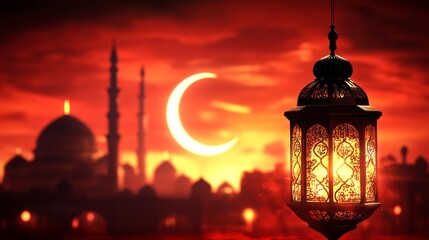 ramadan islamic lantern, on a plank, background stary sky, The scene captures the serene beauty of Ramadan and evokes feelings of reflection and spirituality.