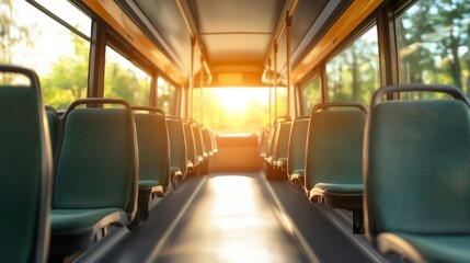 Fototapeta premium Sunlight Streaming Through Empty Bus Interior on a Quiet Day