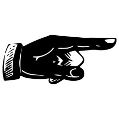 Silhouette engraving of pointing finger. Hand pointing symbol.