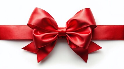 Fototapeta premium Elegant Red Satin Ribbon Bow, Festive Gift Wrap, Special Occasion Decoration, White Background