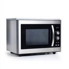Fototapeta premium Stainless Steel Microwave Oven with Digital Display and Control Panels for Kitchen Use and Modern Cooking