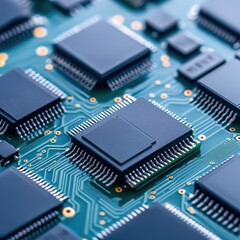 Fototapeta premium Close-Up of Microprocessor and Circuit Board with Advanced Technology Components and Connections