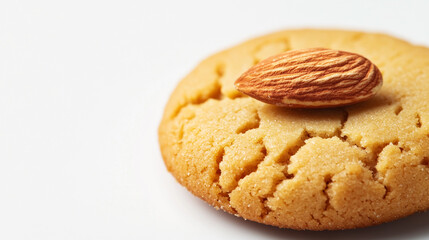 Delicious almond cookie sweet treat golden brown baked dessert nut food snack tasty round sugar wheat