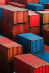Fototapeta premium Colorful shipping containers stacked in an organized, abstract p