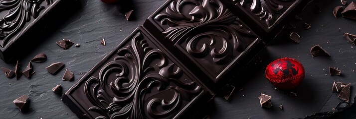 Mystical Gothic Easter Chocolate Bar Mockup Jet Black and Crimson Red Details Ornate Vintage Lettering