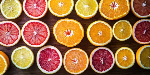 On the table, there is a wide variety of different types of citrus fruits