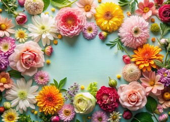 Pastel Summer Flower Frame: Colorful Floral Desktop Background, Retro Style