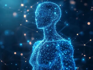 Human Form Rendered in Blue Futuristic Network Setting