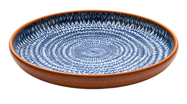 Photo, Ceramic Bowl, Blue and White Glaze, Brown Rim, Tableware, Kitchenware