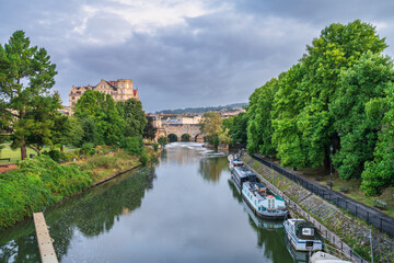 Beautiful skyline scenery of city of Bath with Pulteney bridge, Somerset, England