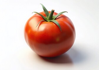 Perfect Ripe Whole Tomato Isolated on White Background - Stock Photo