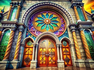 Obraz premium Philippine Church Architecture: Intricate Details & Vibrant Colors Stock Photo