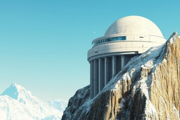 Obraz premium Futuristic Observatory on Mountain Peak Scanning for Exoplanets