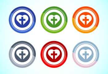 Christian cross icon design illustration, Religion sign. Holy cross logo symbol, 6 color button design set