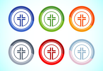 Christian cross icon design illustration, Religion sign. Holy cross logo symbol, 6 color button design set
