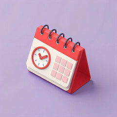 Organized schedule and time reminder for productivity and calendar management on lavender background. Planning tool. Minimal 3D icon render.