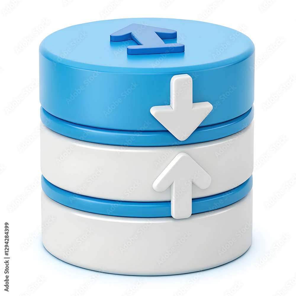 Fototapete symbolic representation of data upload and download concept, using arrows on stacked disks. data sto