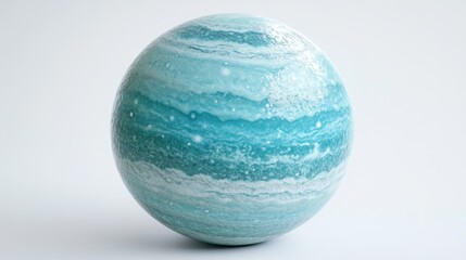 Striking close up of a blue and white marbled sphere evoking a sense of serenity and cosmic wonder with a clean white background