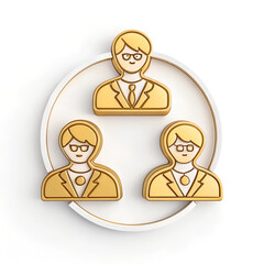 Fototapeta premium A golden team structure, with one leader and two members, signifying teamwork and organized business. Minimal 3D icon render.