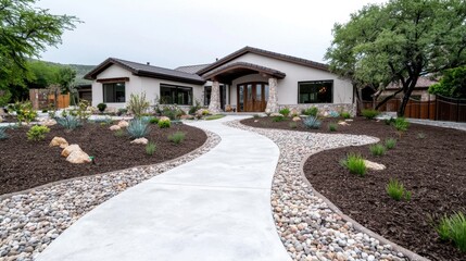 Modern Home Landscaping with Stone Path