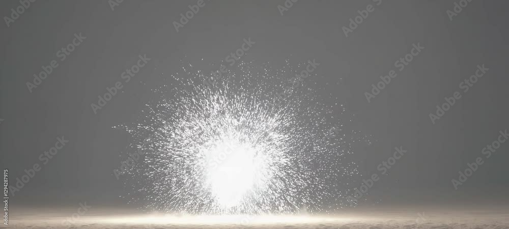 Poster bright explosion sequence transitioning from cloudy burst to sparkling finale