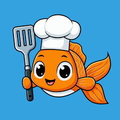 Cute Cartoon Goldfish Chef Holding a Spatula