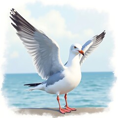 Fototapeta premium seagull pastel painting soft colors jpeg