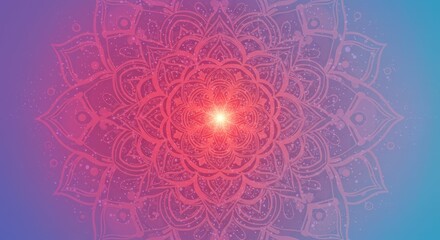 Vibrant mandala design with radiant center on colorful gradient background