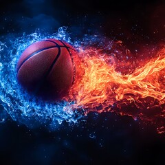 Fototapeta premium Basketball on Fire Showing a Combination of Ice and Fire Elements