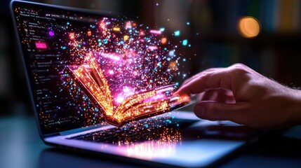 Sparks of imagination ignite a digital kaleidoscope unleashing a captivating display of colorful glowing and mesmerizing possibilities  This image represents the boundless potential of creativity