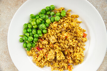 boulgur quinoa dish with vegetables vegetarian dish vegetable food fresh tasty food dish delicious gourmet food background on the table rustic food top view copy space keto and paleo diet