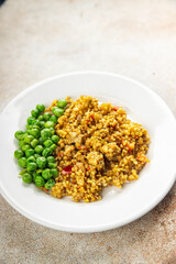 boulgur quinoa dish with vegetables vegetarian dish vegetable food fresh tasty food dish delicious gourmet food background on the table rustic food top view copy space keto and paleo diet